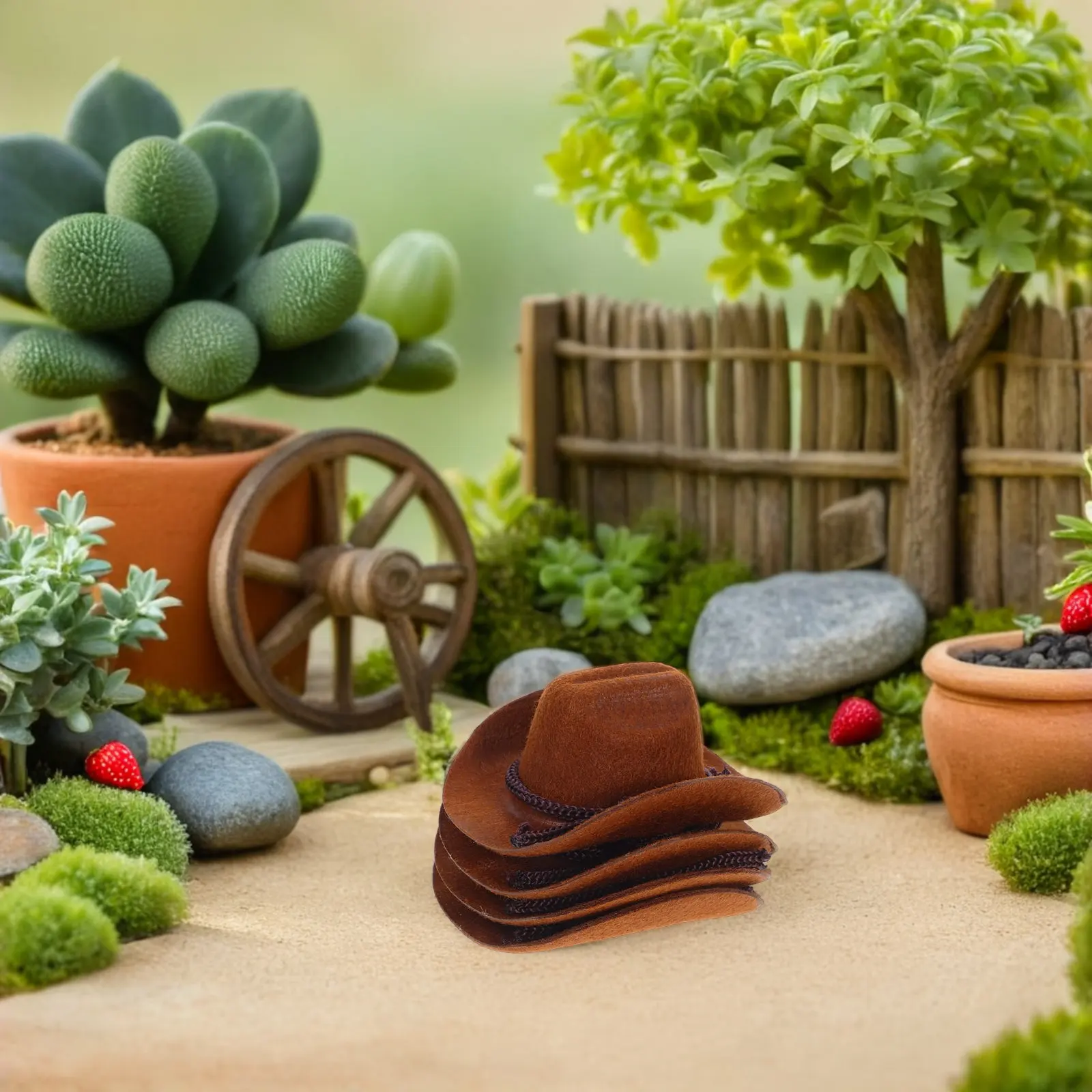 4 peças de chapéus em miniatura, decorações de cowboy para meninas, figuras de festa em miniatura para garrafas, centros de mesa