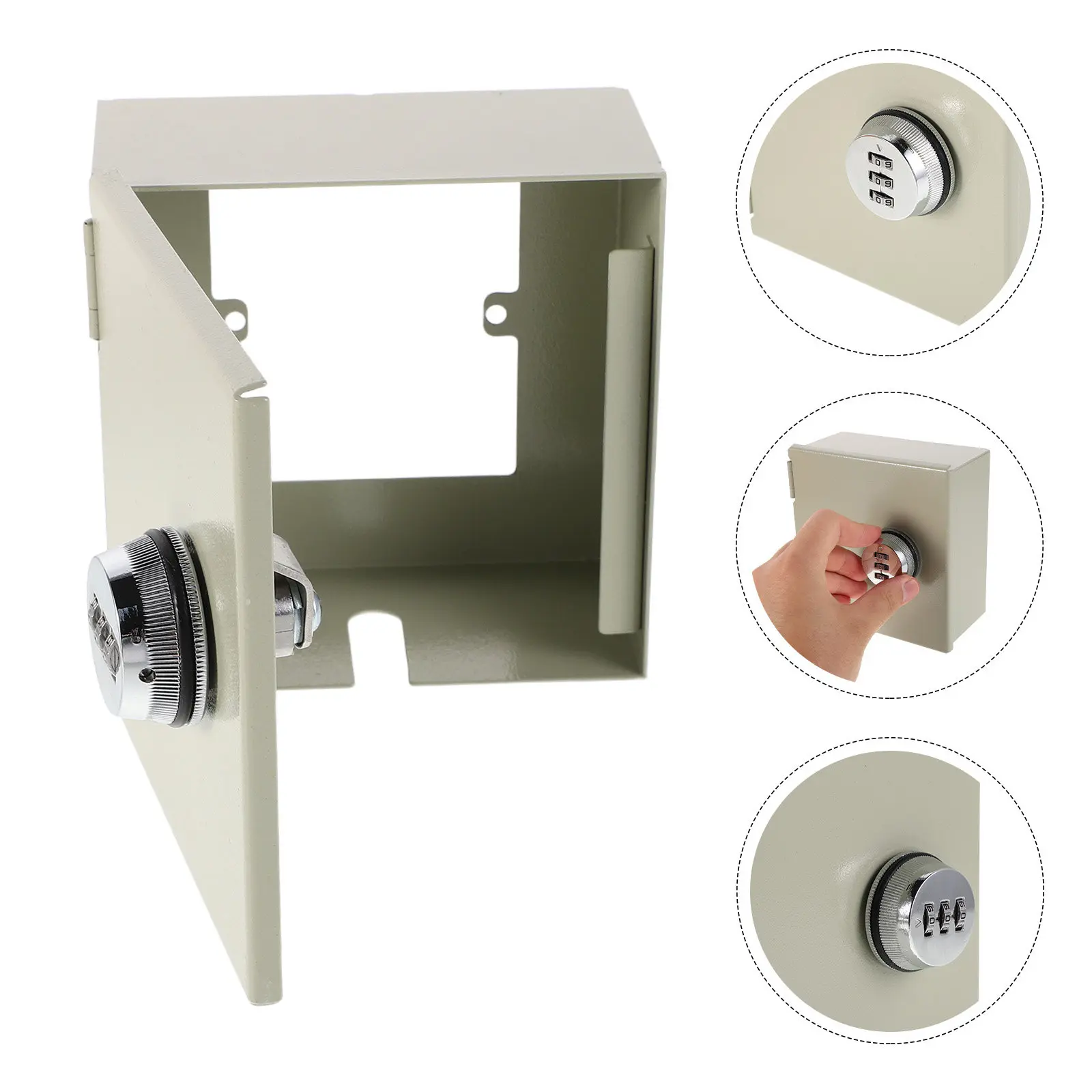 beige-metal-password-lock-box-rotating-combination-lock-wall-socket-protection-weatherproof-lockable-outdoor-electrical-cover