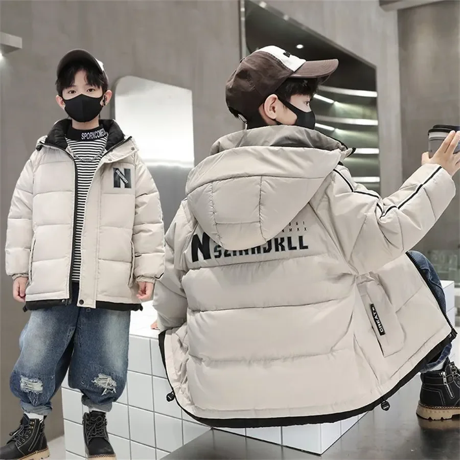 

2023 Boy Winter Jacket Coat Reversible Waterproof Hooded Thick Down Jacket For Boy 5-14 Year Teenage Boy Parka Outfit