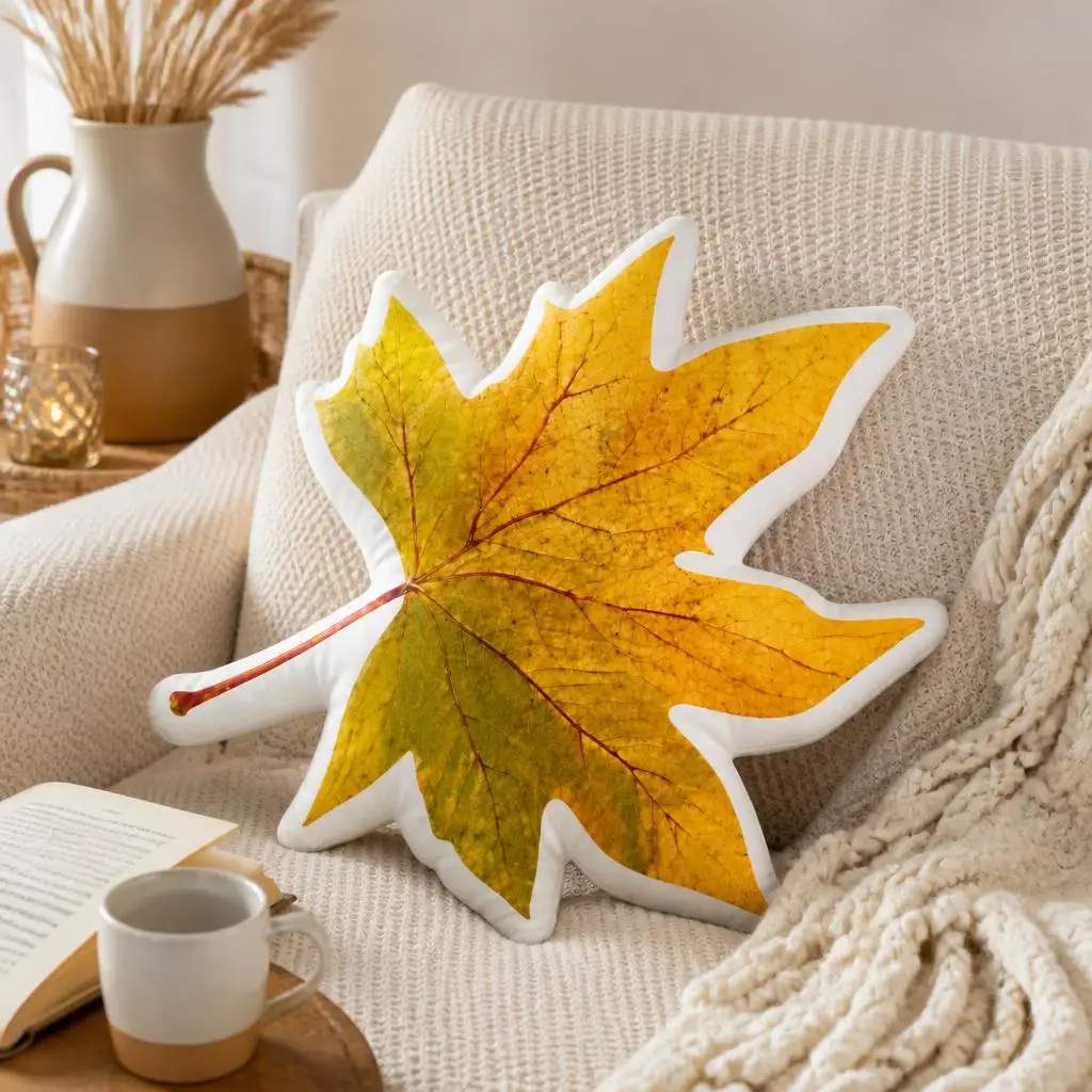 Autumn Maple Leaf Fall Foliage Thanksgiving Plush Pillow Cushion Irregular Stuffed Throw Pillow Home Decor Gift Sofa Bed