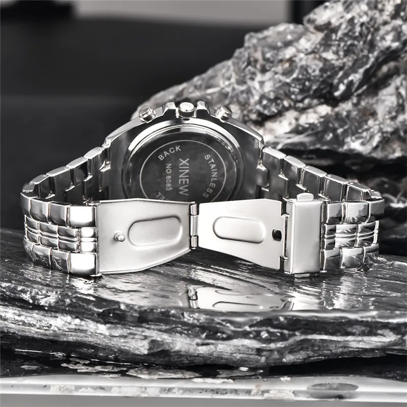 Genuine XINEW Brand Men Watches Fashion Casual Alloy Band Simple Date Quartz Vintage Watch Black Relogio Masculino Reloj Hombre