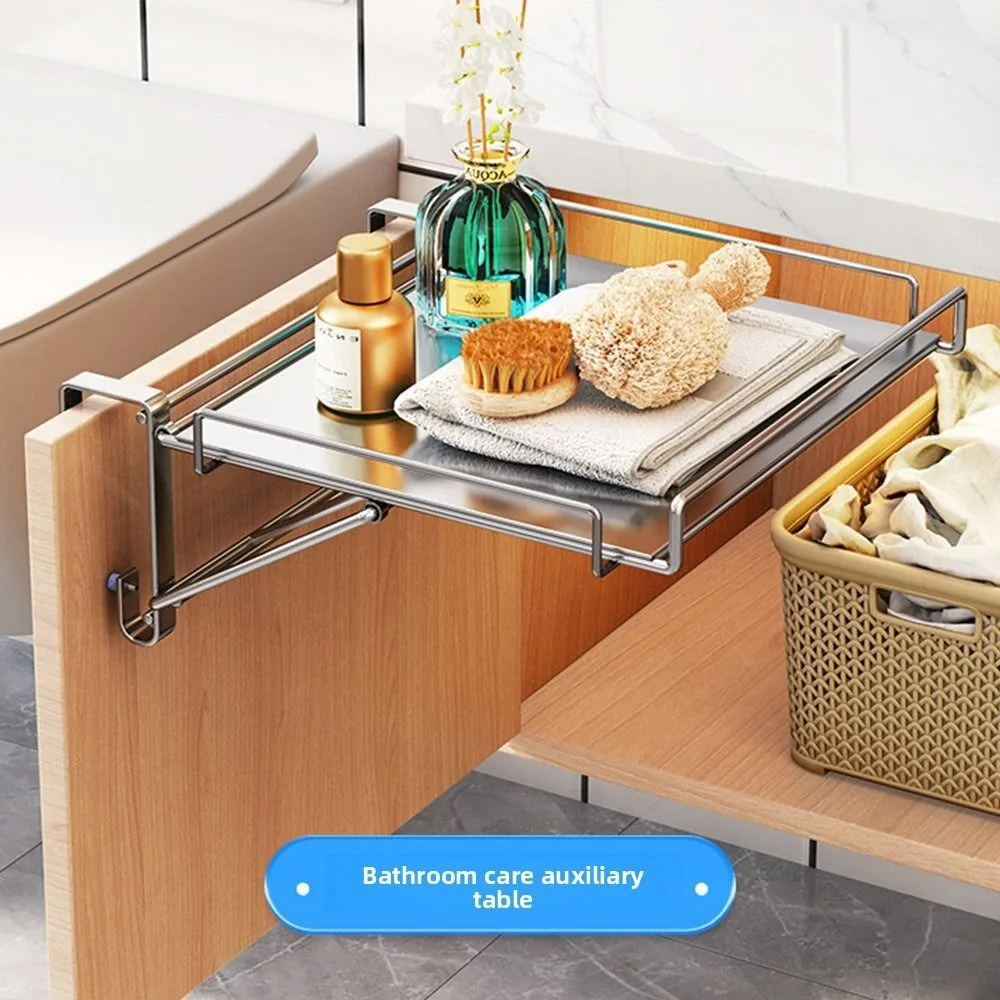 

Stainless Steel Countertop Storage Rack Foldable Adjustable Cabinet Storage Stable Space-saving Countertop Organizer