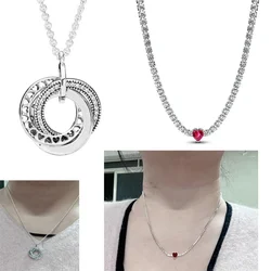 2024 Heart-Shaped 925 Sterling Silver 50cm Red Heart Necklace Lover's Holiday Gift Jewelry