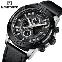 NAVIFORCE Men's Chronograph Watch Waterproof Fashion Sport Calendar Leather Strap Luminous Quartz Wristwatches Relogio Masculino