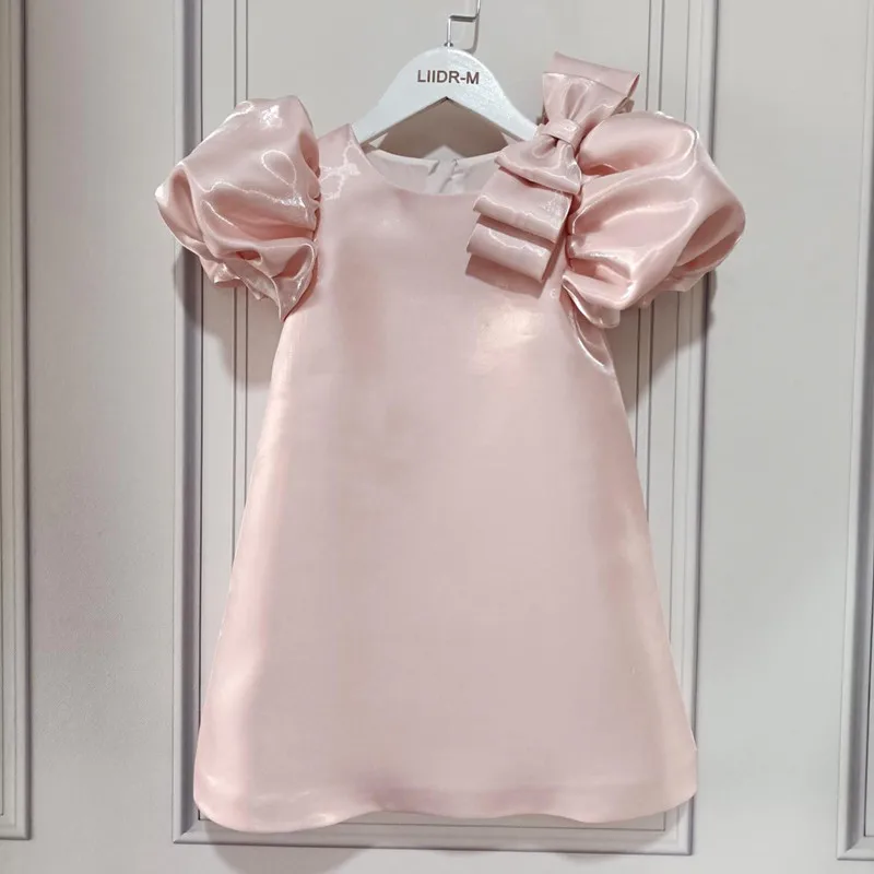 

Baby Girls princess dress Kids Cute Bow Puff Sleeve Birthday Party Ball Gown Dresses y309