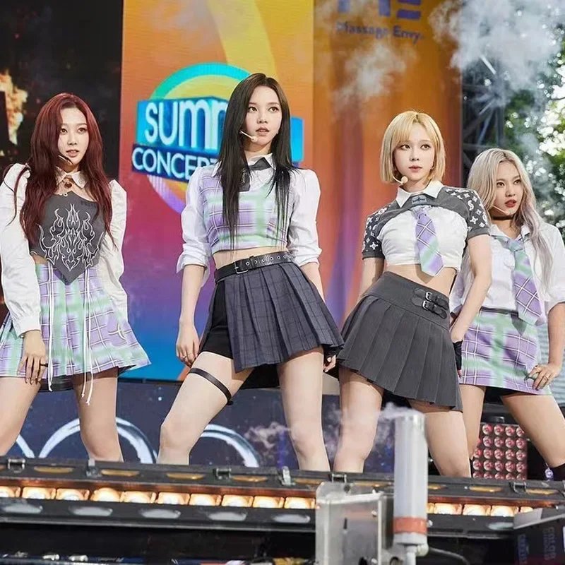 여성용 Kpop 아이돌 의류, 회색 플리츠 스커트, 재즈 댄스웨어, 댄서 복장, 음악 축제 복장, 레이브 스테이지 코스튬, JL4648, 겨울