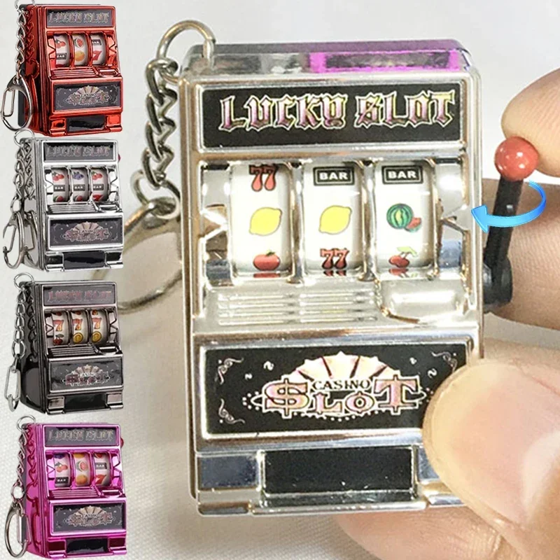 Mini Gambling Slot Machine Key Chains Creative Arcade Pocket Fruit Lucky Jackpot Gadget Antistress Toy Funny Games Keychain Ring