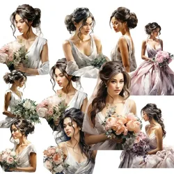 Cute Beautiful Watercolor Wedding Dress with Bouquet Bride Stickers Girl Scrapbooking /Decorative/DIY Craft Photo Album Journal