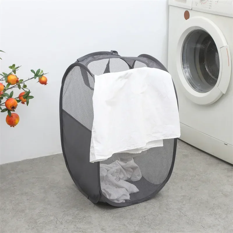 Portable Mesh Pop Up Laundry Hamper Wide Opening Breathable Collapsible Space-Saving Laundry Basket Dorm Travel Bathroom Items