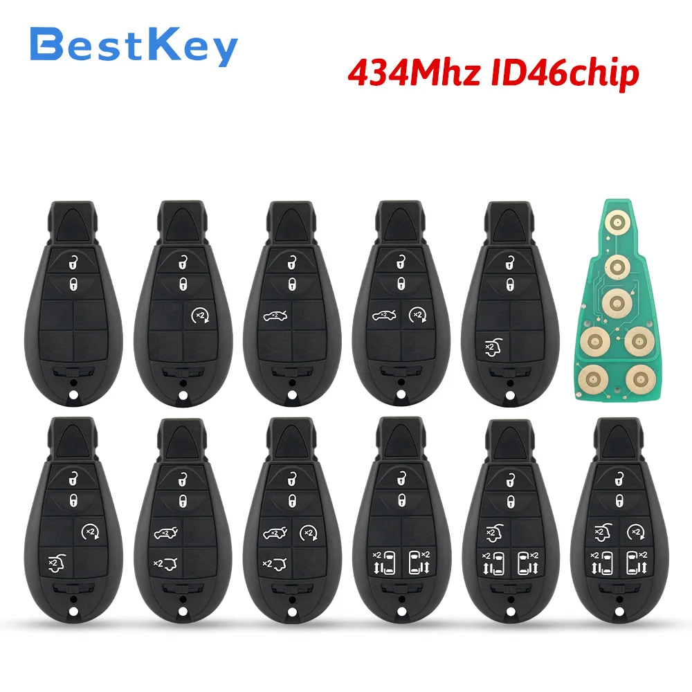 Best Key Fobik Car Remote Key 434MHz ASK PCF7941 HITAG2 ID46 Chip Original PCB Professional Supply for Chrysler Jeep Dodge