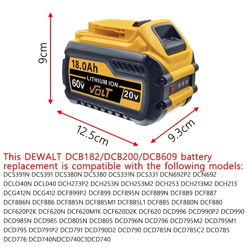 60 فولت بطارية 18.0Ah ل ديوالت DCB609 تبديل البطارية ليثيوم أيون DCB200 DCB205 DCB606 DCB206 DCB209 بطارية أداة السلطة