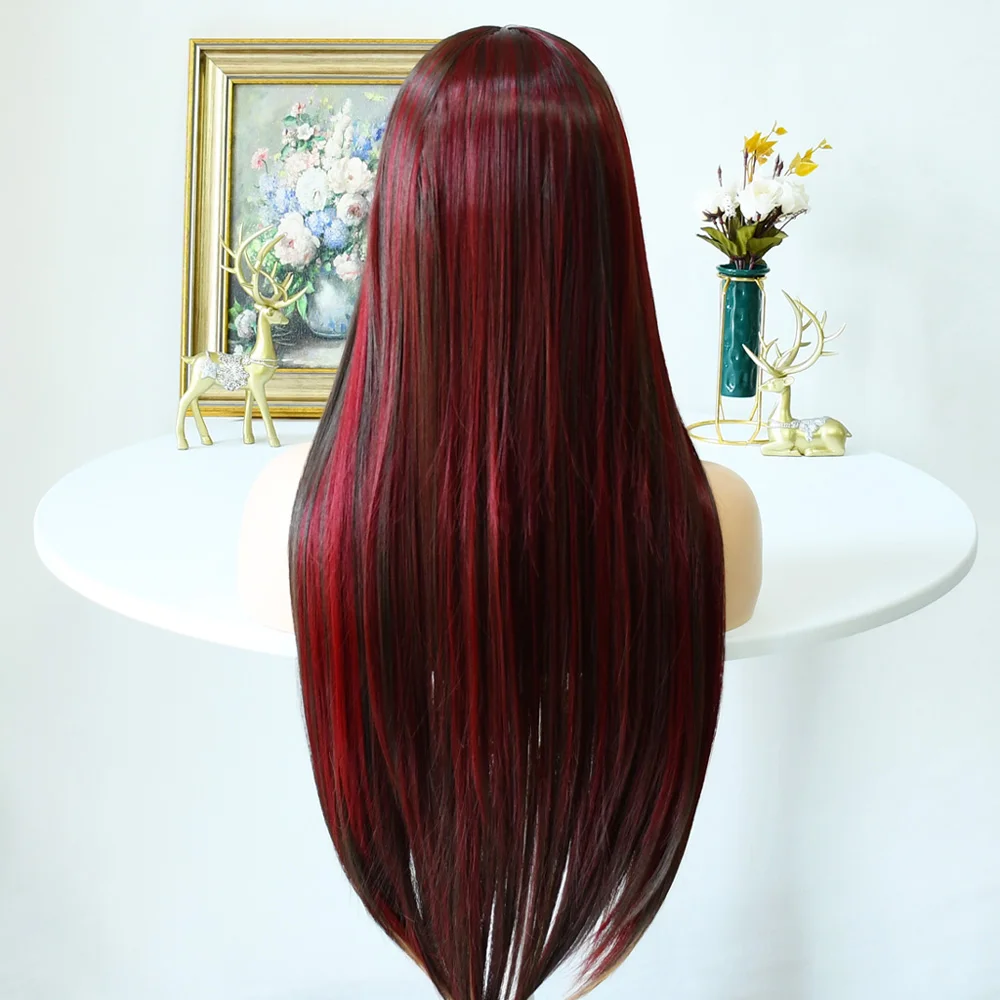 ブラックブロンドレッドウィッグ合成レースフロントウィッグストレートウィッグレッドウィッグ事前摘み取られた自然な生え際のグルーレス耐熱女性用