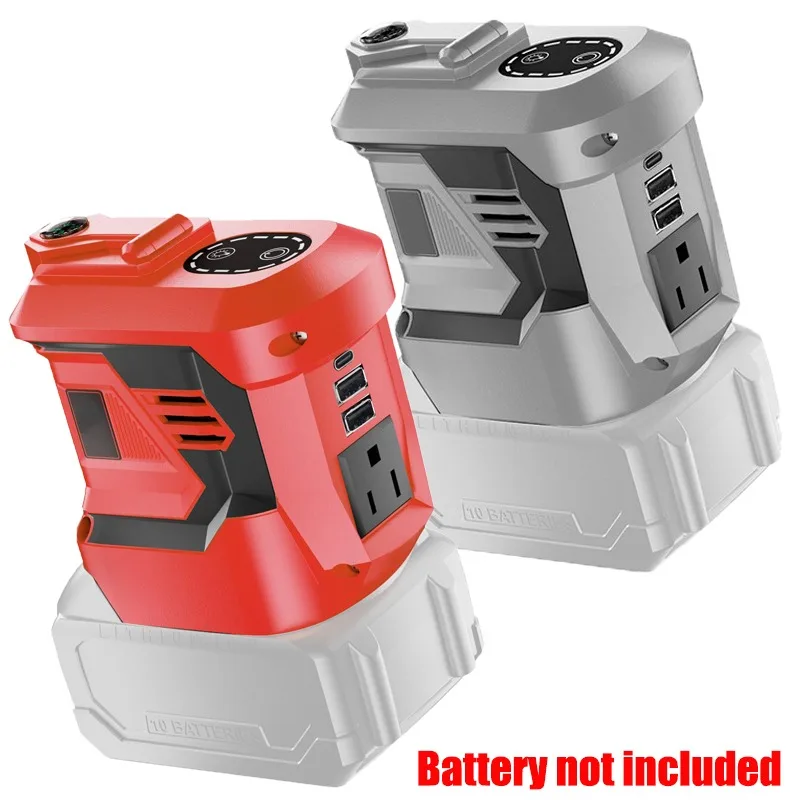 Portable Power Inverter Charging Station Featuring USB Type-C Port for Makita/Milwaukee 18V Li-ion Batteries for Outdoor Camping