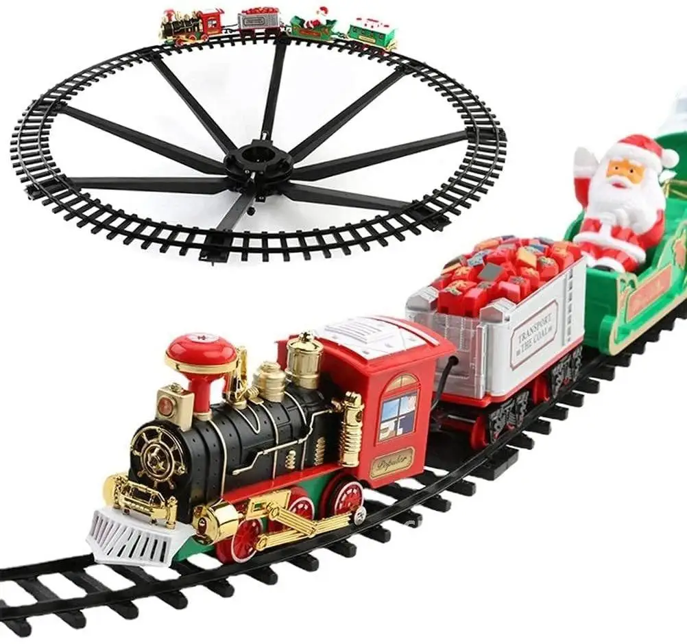 Christmas Train  For Tree Car Electric Toys Railway Cars Racing Track With Music Santa Claus Navidad Decorations Gifts