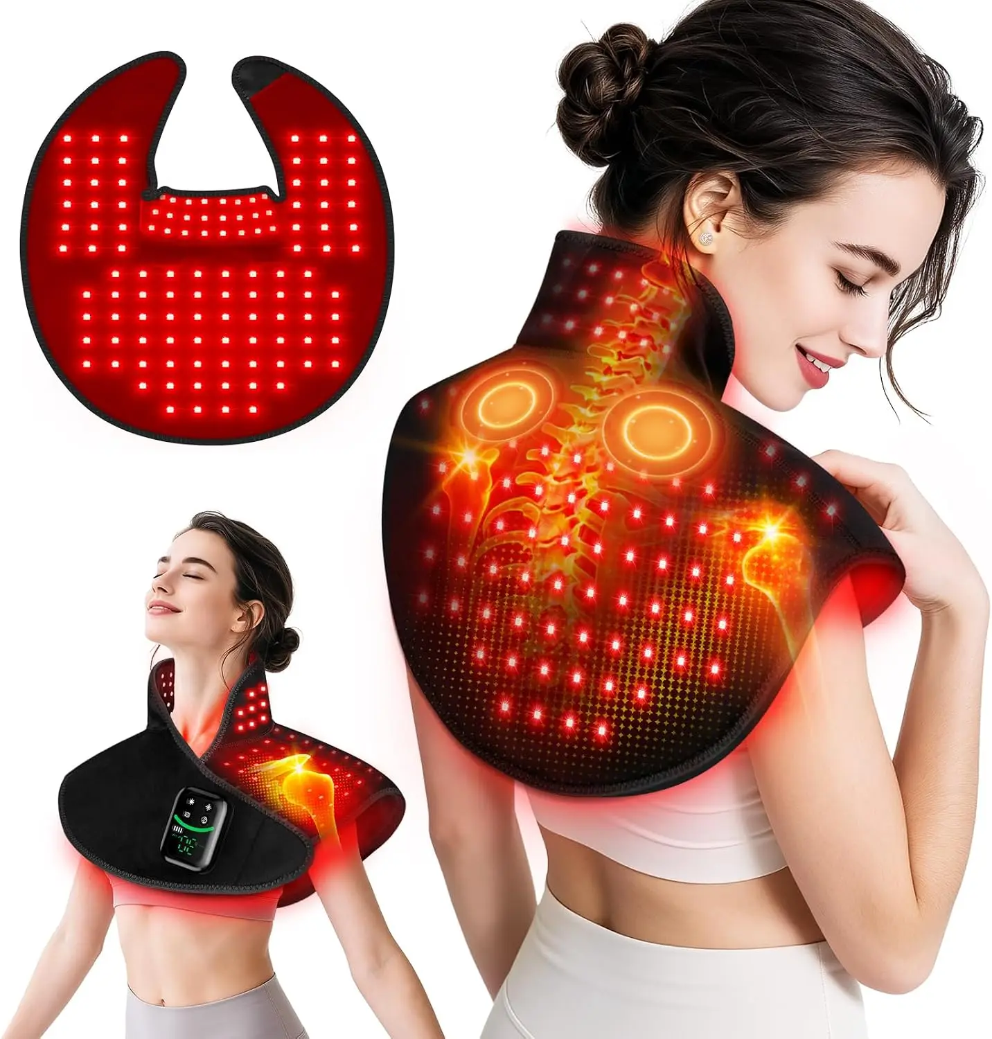Red Light Therapy for Neck Shoulder with Heat & Massage,5000mAh Controller | 118 LEDs Infrared Light Pad,Timer & Pulse Modes,Por