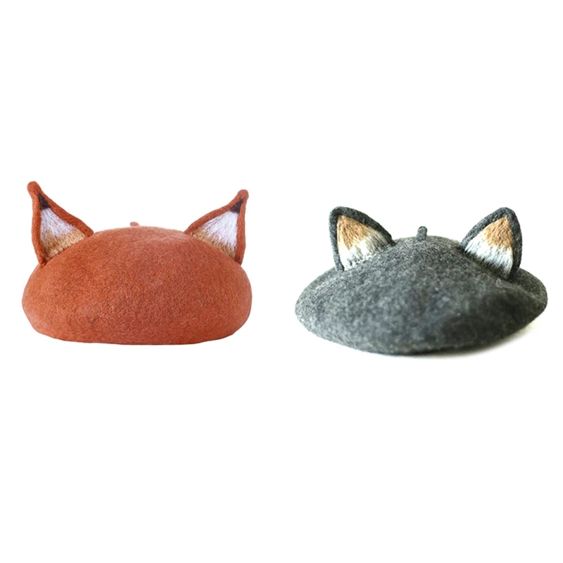 

New-Design Cute Ear Beret Casual Warm Painter Hat Handmade Beret Honey color