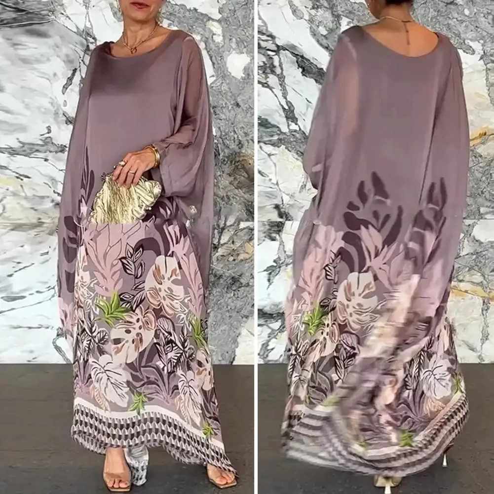 

Dress Elegant Floral Print Maxi Dress with Bat Sleeves Irregular Hem for Women for Parties Dates Special Occasions Women Long