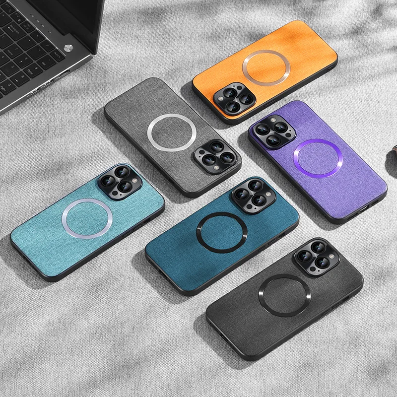 

Тканевый текстурный чехол для iPhone 15 Pro Max Magsafe, Магнитный защитный чехол для беспроводной зарядки для iPhone 14 13 Plus Pro Max