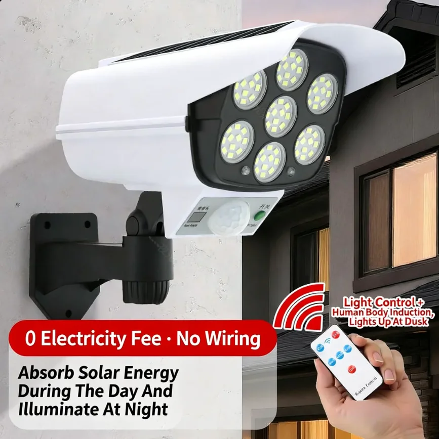

77LED Solar Motion Sensor LED Light Outdoor Camera Wireless Security Floodlights IP65 Waterproof Outdoor Dummy Camera