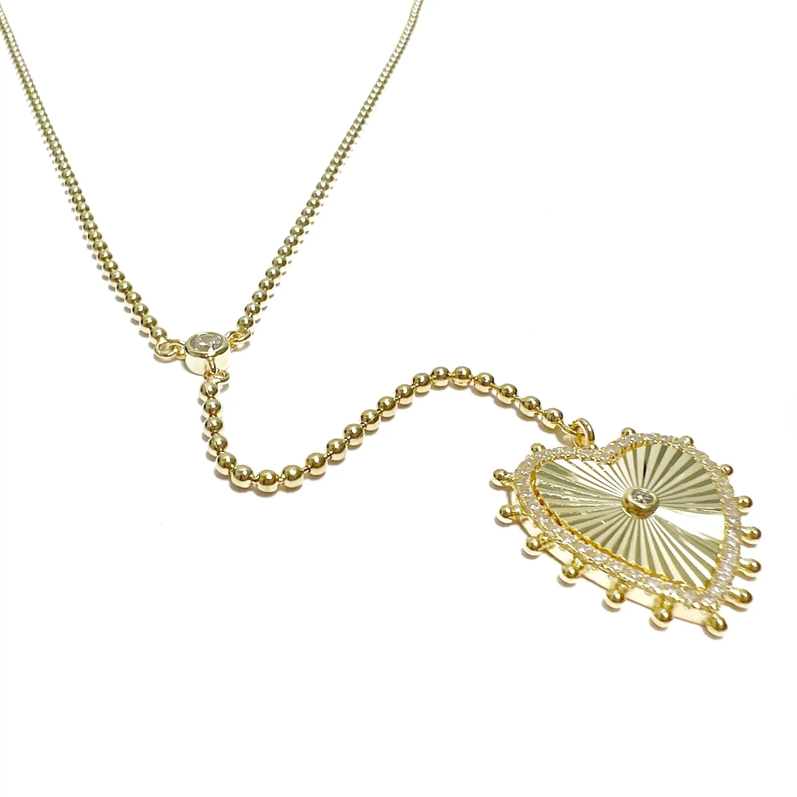 Heart Pendant Fashion Necklace Wholesale High Quality Beaded Chain Sparking CZ Long Sexy Y Larait Women Jewelry