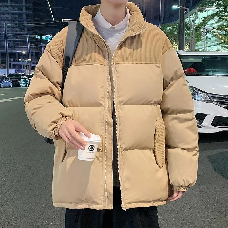 

Men's Cotton Jaet 2024 Winter New Sle Corduroy Patchwork Collar Thi Warm Cotton Coat Youth Casual Pure Color Zipper