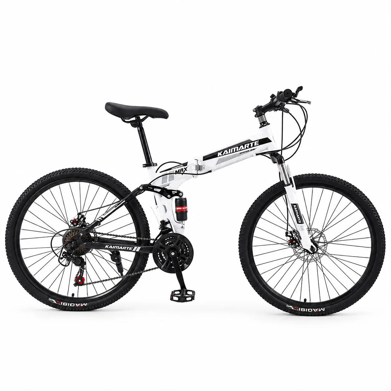 Folding Mountain Bike 24 Inch 21 Speed White Spoke Wheel Disc Brake