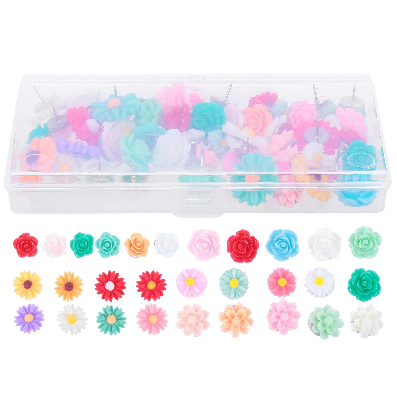 

50 Pcs Resin Flower Thumbtacks Decorative Pushpins for Whiteboard Cork Board Metal Points Lightweight Vibrant
