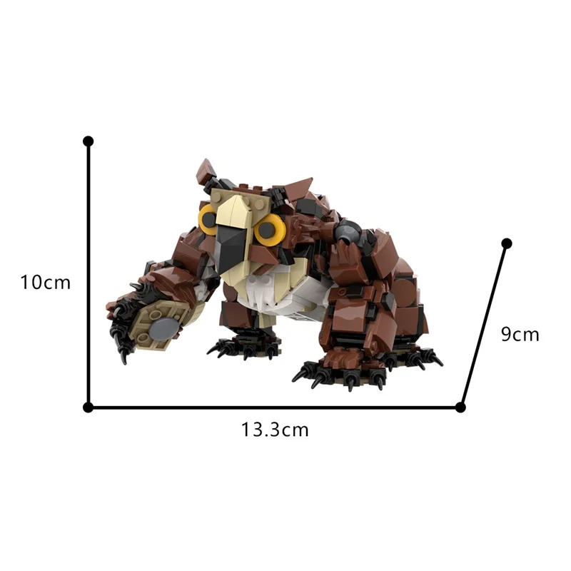 MOC Game The Grand Owlbear Model blok bangunan Monster ajaib horor abu-abu elang mainan bongkar pasang bata bongkar pasang hadiah anak-anak