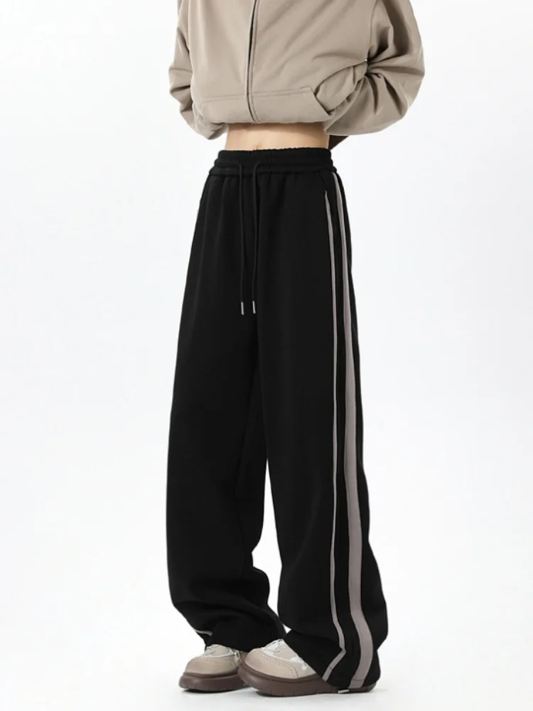 

Мужские спортивные брюки American Sle, весна-осень, прямые, свободные, драпированные, широкие, повседневные, в полоску, для подростков