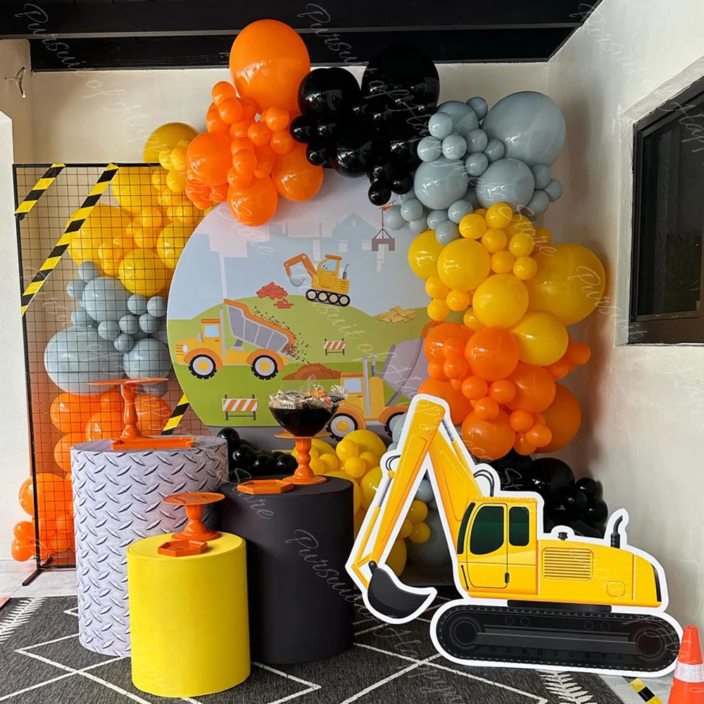 144pcs Construction Balloons Garland Yellow Black Construction Theme Latex Balloons Arch for Baby Shower Birthday Party Decor