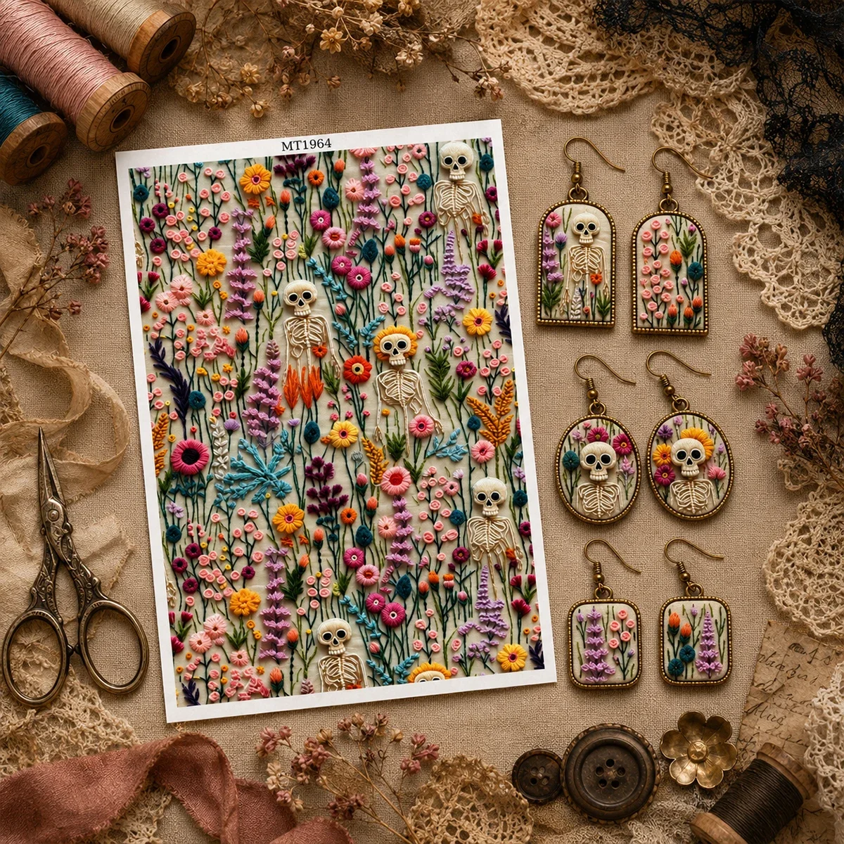 14.8*10cm Polymer Clay Transfer Paper Skeleton Wildflower Water-Soluble Decals Disposable Sticker Diy Halloween Earring Jewelry