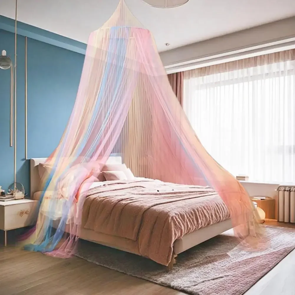 

Mosquito Net Breathable Single Door Rainbow Color Design Mesh Bed Canopy Fully Enclosed Anti-mosquito Bed Cover Curtain