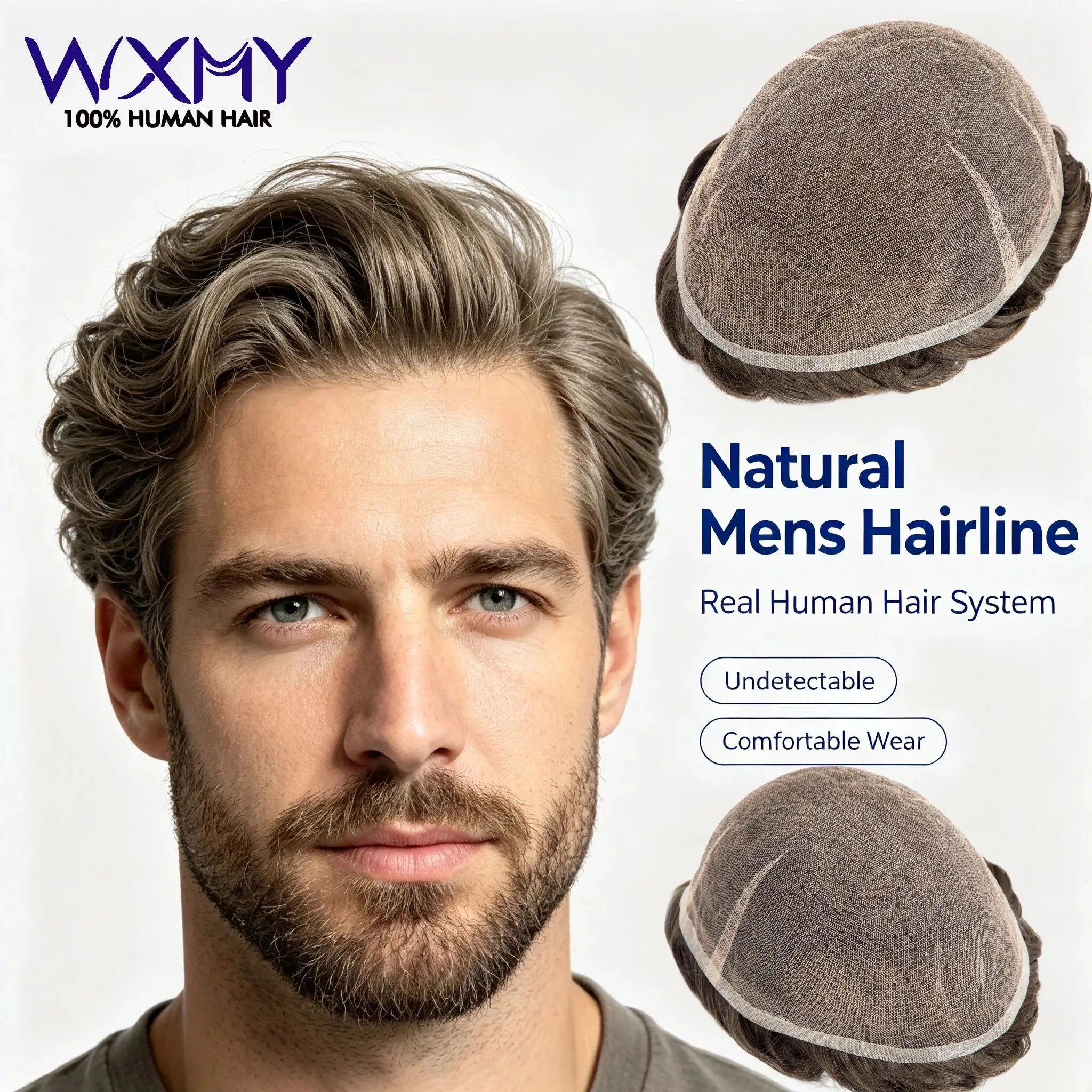 Premier SwissLace Wig Toupee AIR-Lace Mens Wigs Invisible Prosthesis 80% Human Hair Breathable Lace Bleached Knots For Hair Loss