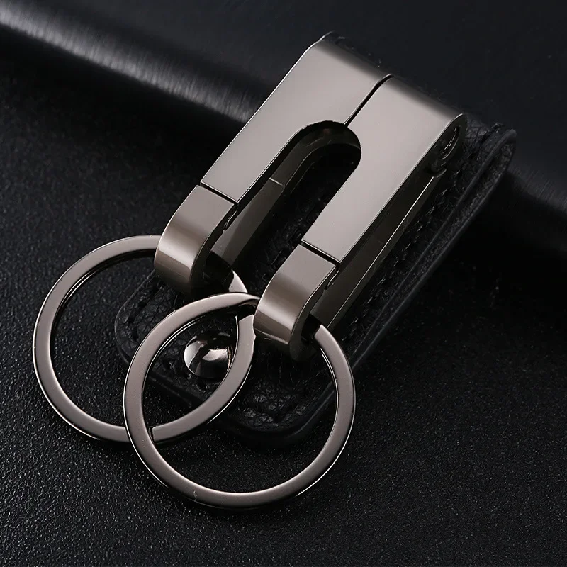 Top Grade Men Leather Waist Hanging Anti-lost Removable Belt Keychain Metal Double Keyring Auto Pendant Key Holder Accessories