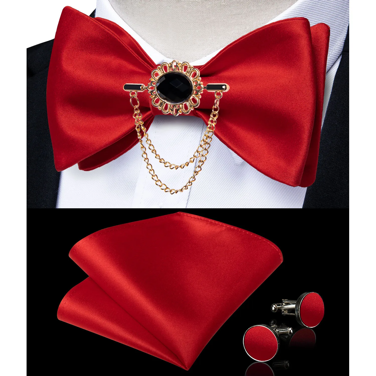 Exqusite männer Selbst-krawatte Bowties Hochzeit Krawatten Für Mann Zubehör Manschettenknöpfe Hanky Brosche Set Rot Schwarz Gelb blau Bowtie – Detail 35