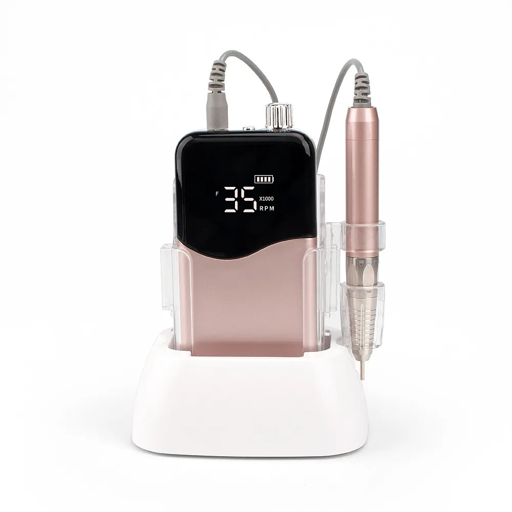 Rose Gold Electric Nail File 85W Brushless Rechargeable Nail Drill 35000RPM E-file Support Private Logo for Nail Salon
