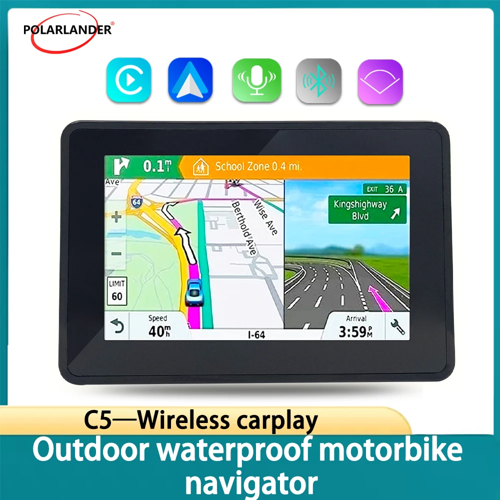

Motorcycle Navigator Motorbike GPS 5 Inch Full Body Waterproof Display Carplay Android Auto Mounting Bracket
