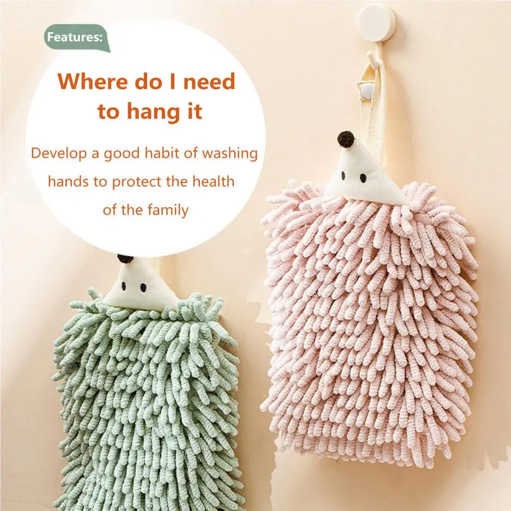 Hand Towel with Hanging String Hedgehog Shaped Chenille Hand Towel Charming Hedgehog-shaped Hand Towels with for Bathroom