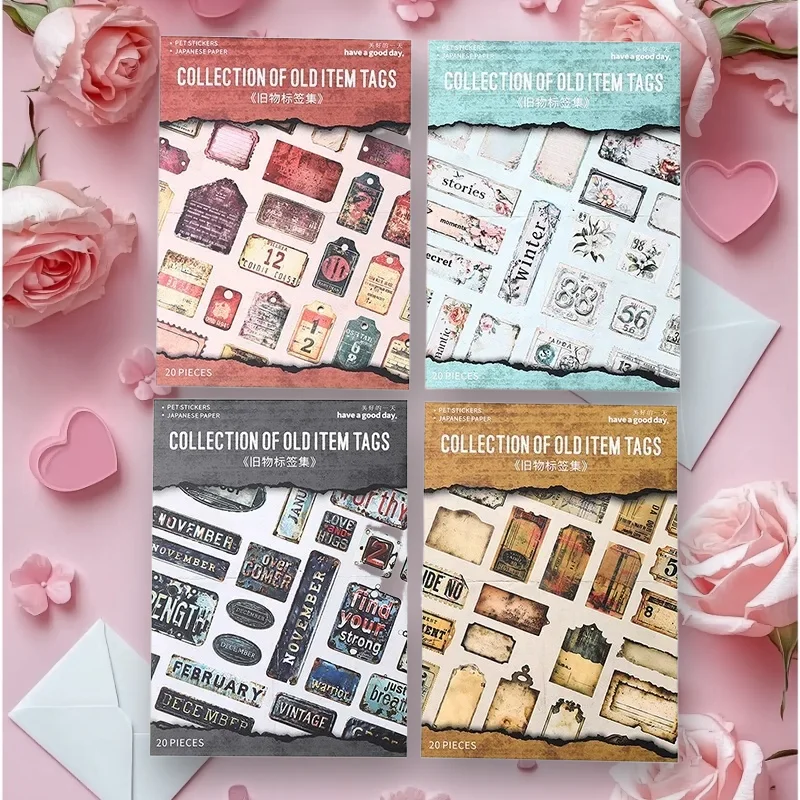 

1 упаковка/2 упаковки, 4 стиля, 20 листов, двойная матричная высечка, книга наклеек: коллекция старых этикеток, серия винтажных наклеек с этикетками