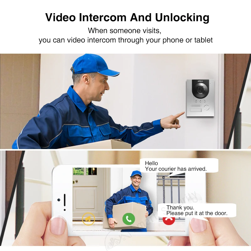 Dahua-Smart Home Digital Door Camera, Video Call Intercom, 1080P HD, VTO2201F-P, PoE Campainha, Controle de Acesso Residencial, APP Desbloqueio