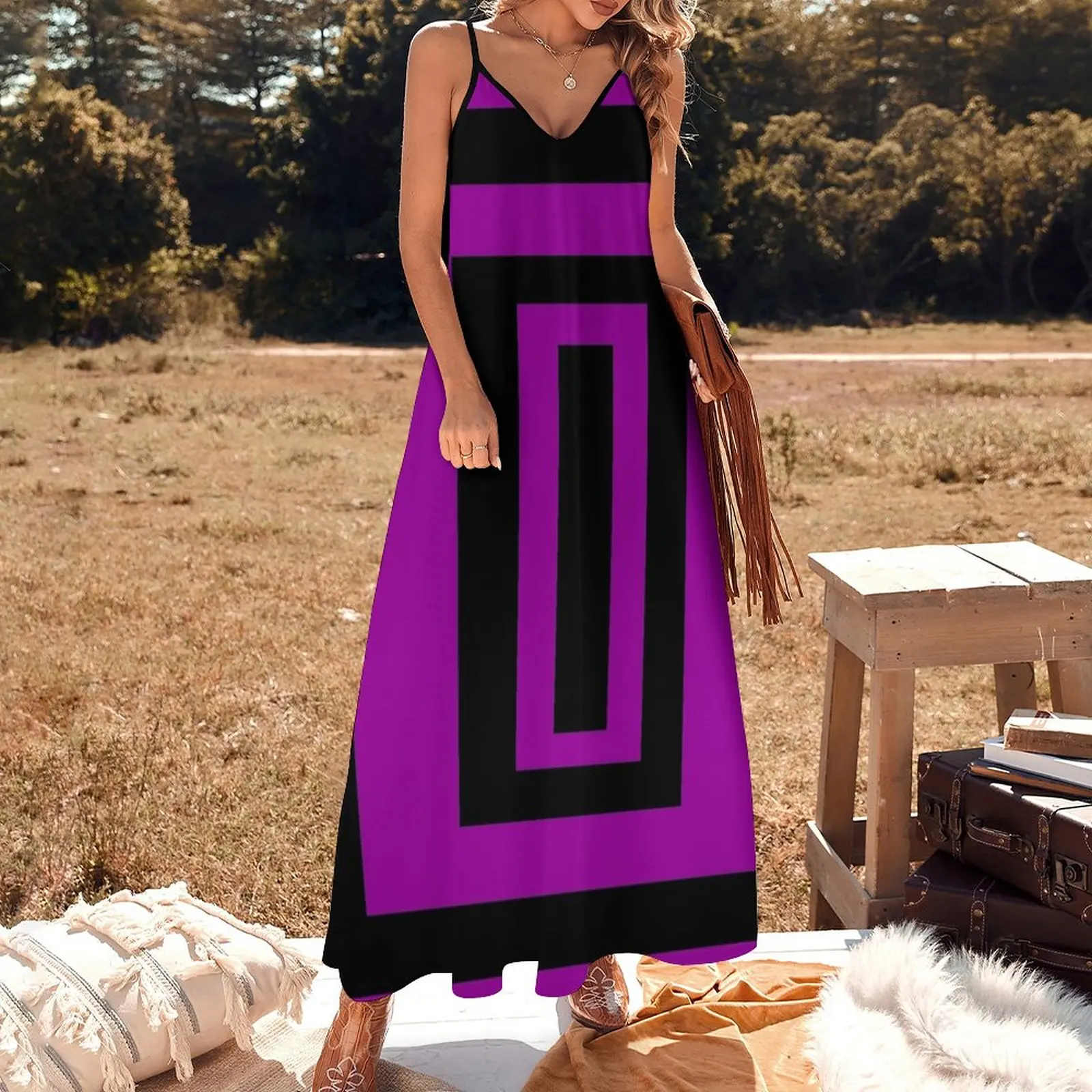 black and purple rectangles Sleeveless Dress dresses for prom long dress women