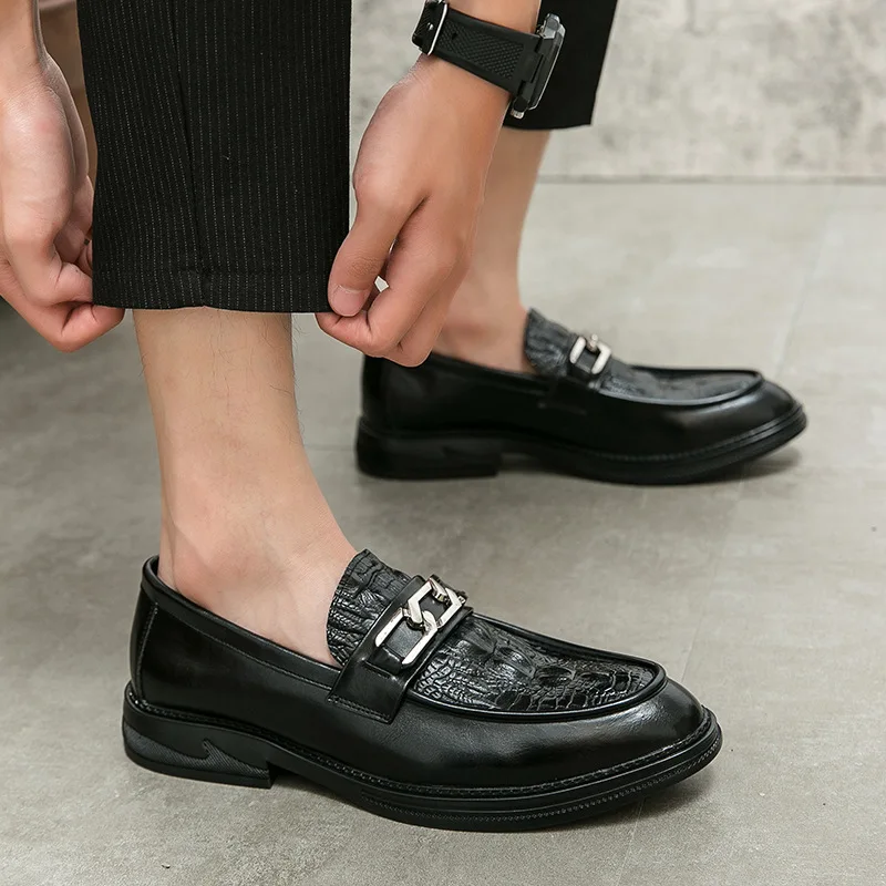 

Men's pointed-toe leather shoes, formal business casual shoes, crocodile-patterned loafers, fashionable dress shoes