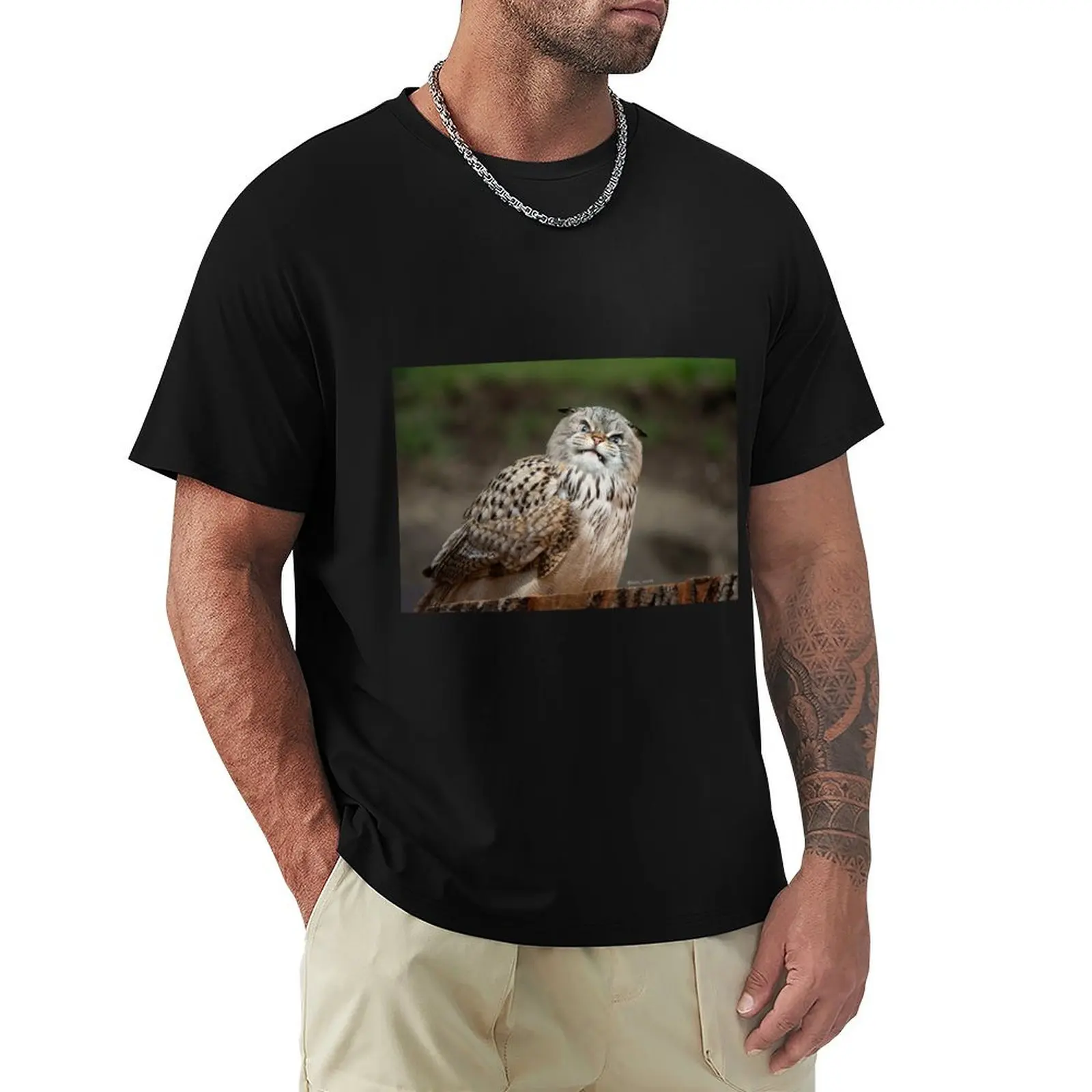 Angry cat-owl T-Shirt essential t shirt summer top customizeds men graphic t shirts