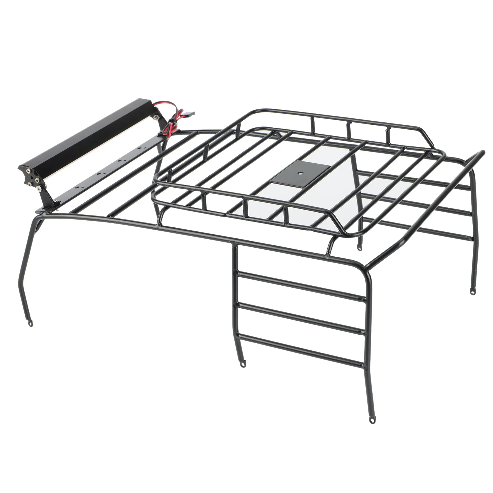 Excellent-Metal Roof Rack Roll Cage Luggage Tray With LED Light Bar For 1/10 RC Crawler Car Axial SCX10 Jeep Wrangler Body Shell