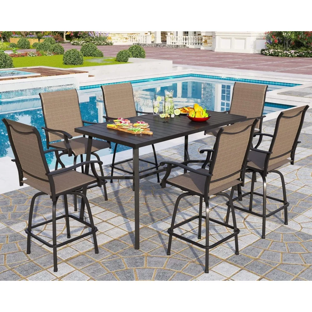 

7 Piece High Patio Bar Dining Set, with 6 Patio Swivel Bar Stools & Table for Garden, Yard and Terrace, Outside Dining Table Set