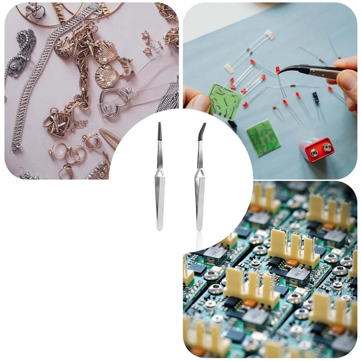 Craft Tweezers,Straight & Bend Curved Pointed Rubber Tips Lock Soldering Tweezers for Crafting Jewelry Electronics Vogue