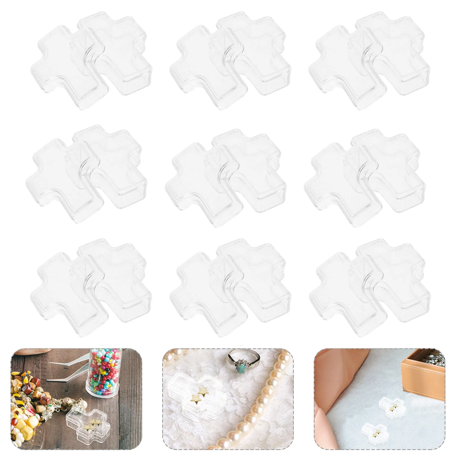 

30Pcs Cross Shaped Jewelry Storage Box Transparent Plastic Organizer Case for Rings Earrings Bracelets Trinket Storage