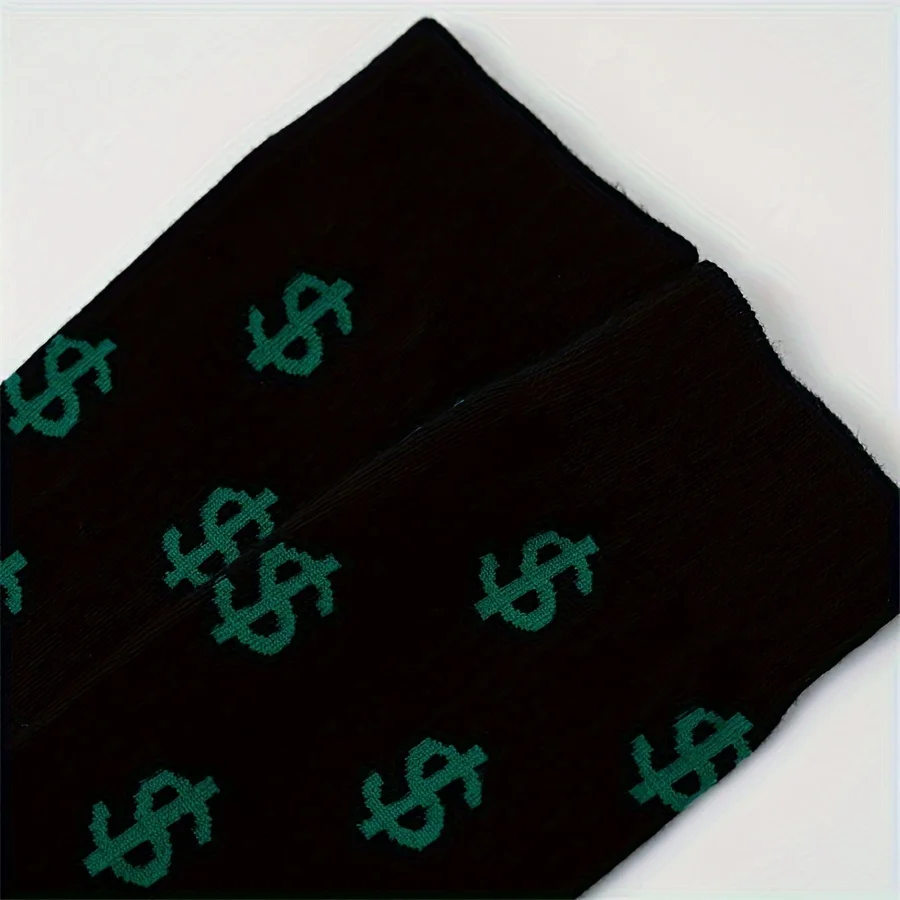 1 par de novas meias masculinas com padrão de sinal de dólar outono/inverno