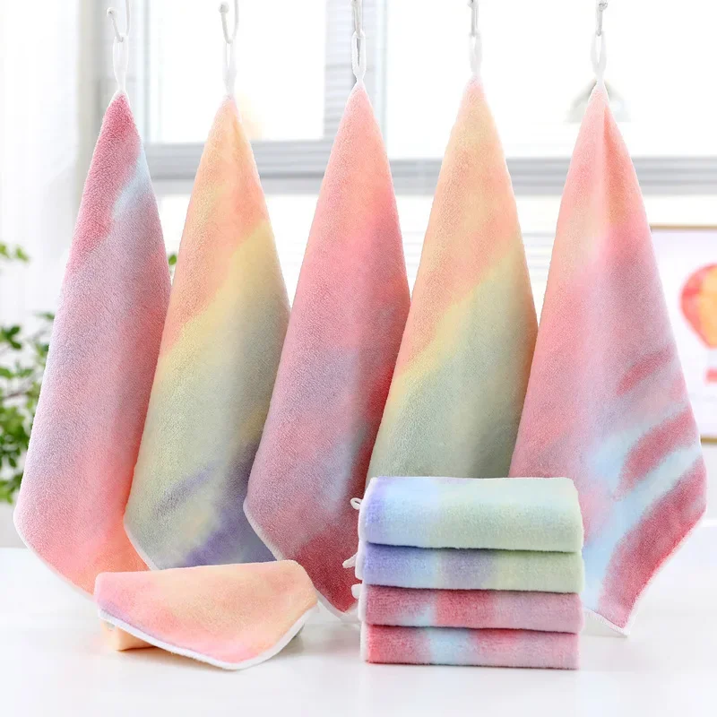 

1pc Water Absorbing Soft Microfiber Towel Washcloth Multi-Purpose Cleaning Cloth Bathing Hair Drying Face Gradient Square Towel