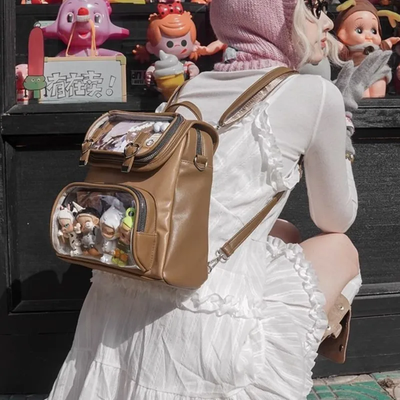 

JIAERDI Japanese Brown Anime Ita Bag Women Leather Transparent Large Capacity Backpack Everyday Casual Versatile Mochilas Mujer